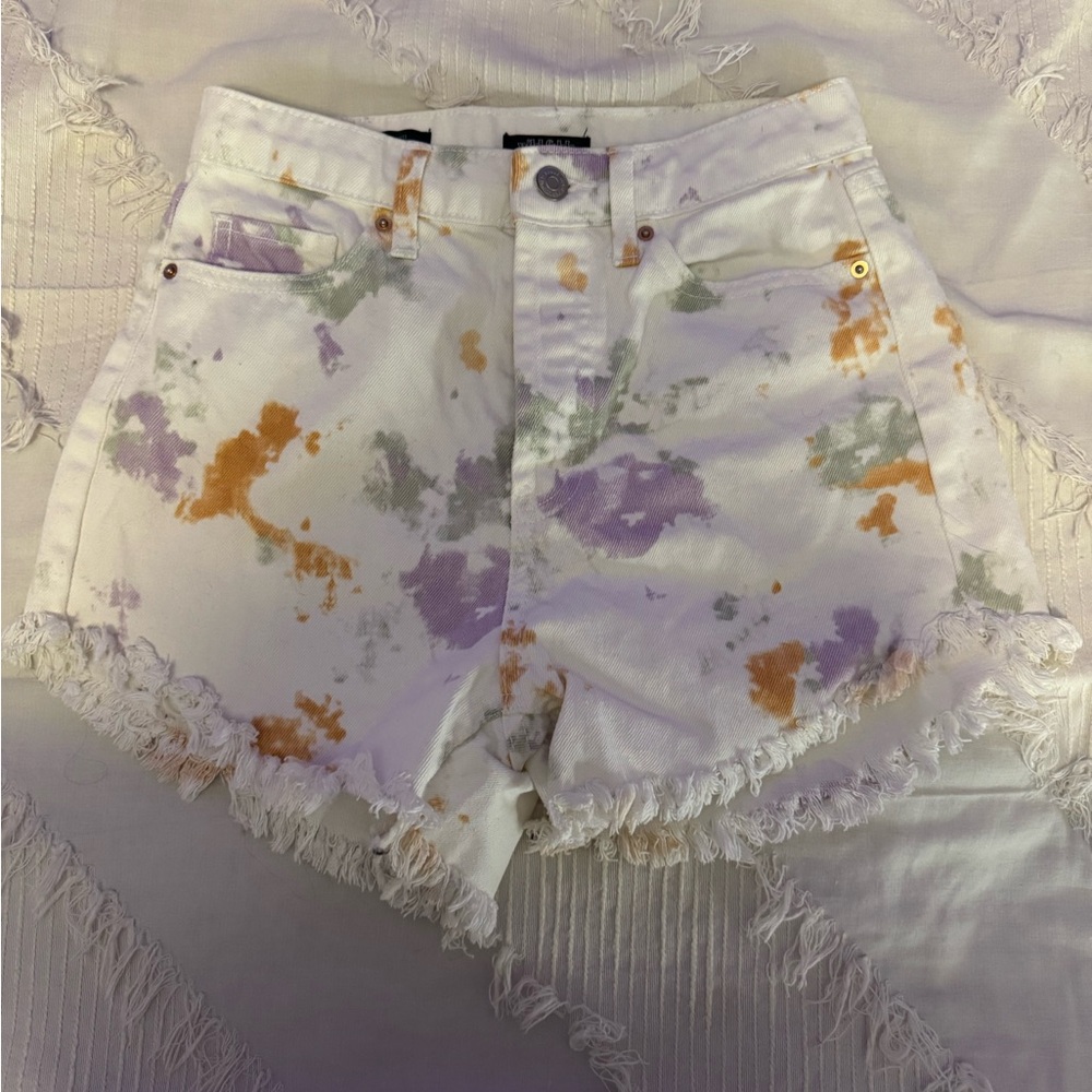 Wild Fable White and Purple Jean Shorts Distressed Design